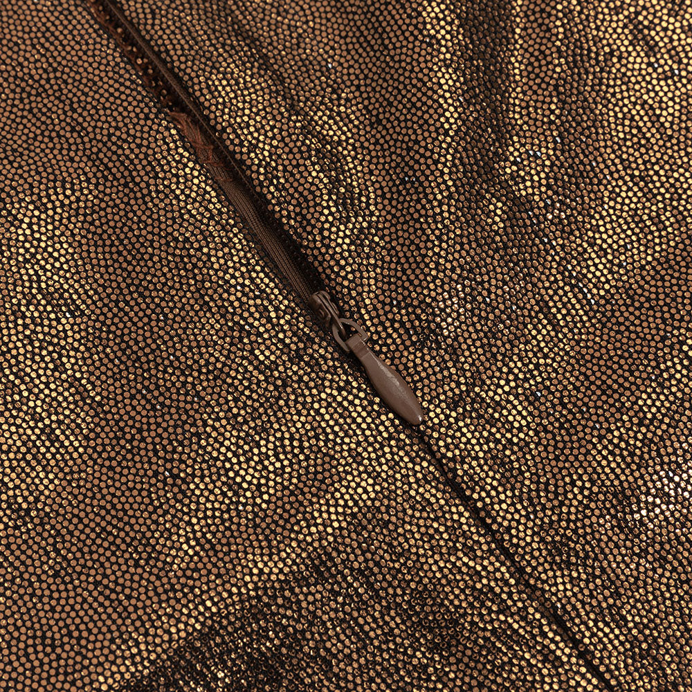 LANGÄRMELIGES KORSETT-MAXIKLEID MIT GLITZER IN BRAUN