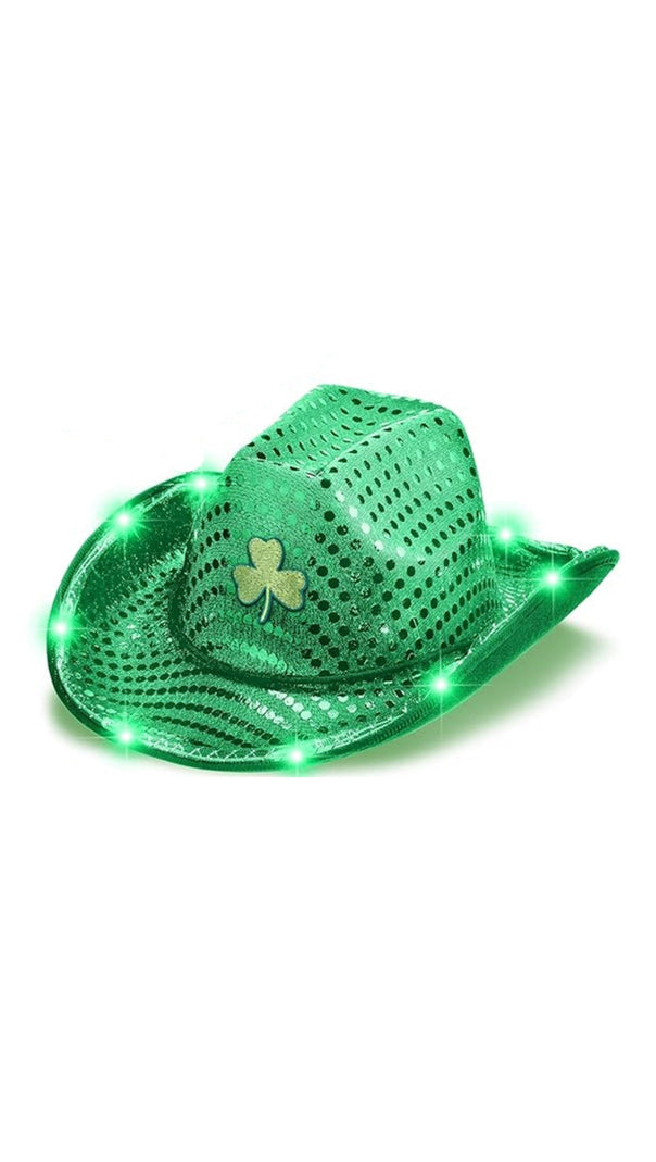 AIIZIE GREEN SEQUINED SHAMROCK WITH LAMP COWBOY HAT - product image