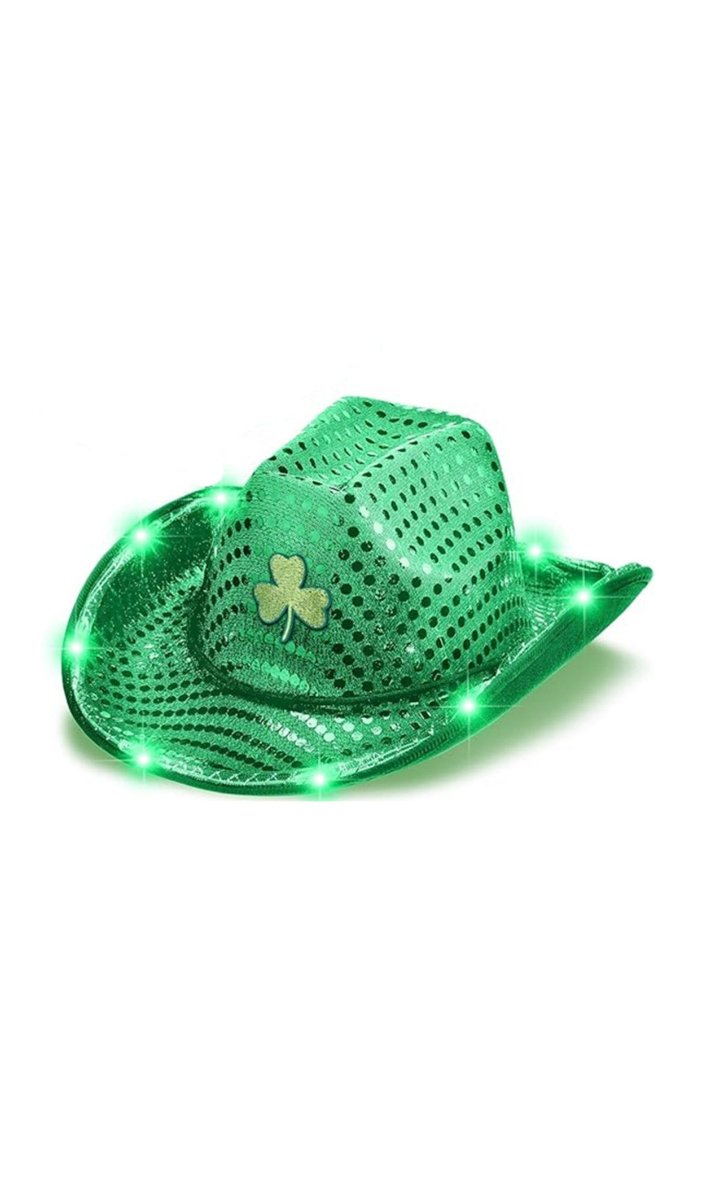 Green Sequined Shamrock With Lamp Cowboy Hat