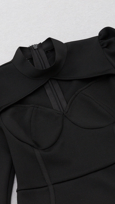 CUT OUT FRONT SPLIT THIGH BANDAGE DRESS