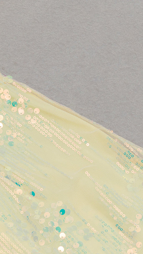 MULTICOLOR SEQUIN PATCHWORK RUFFLE HEM MERMAID MAXI DRESS