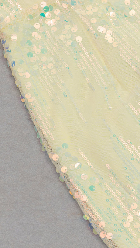 MULTICOLOR SEQUIN PATCHWORK RUFFLE HEM MERMAID MAXI DRESS