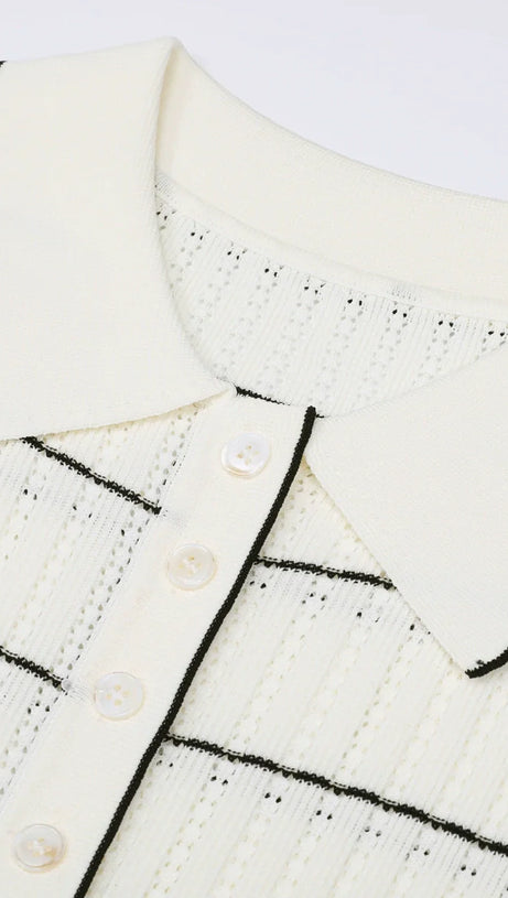 Jyoti Classic Striped Ribbed Knit Polo Midi Dress | Effortless Chic