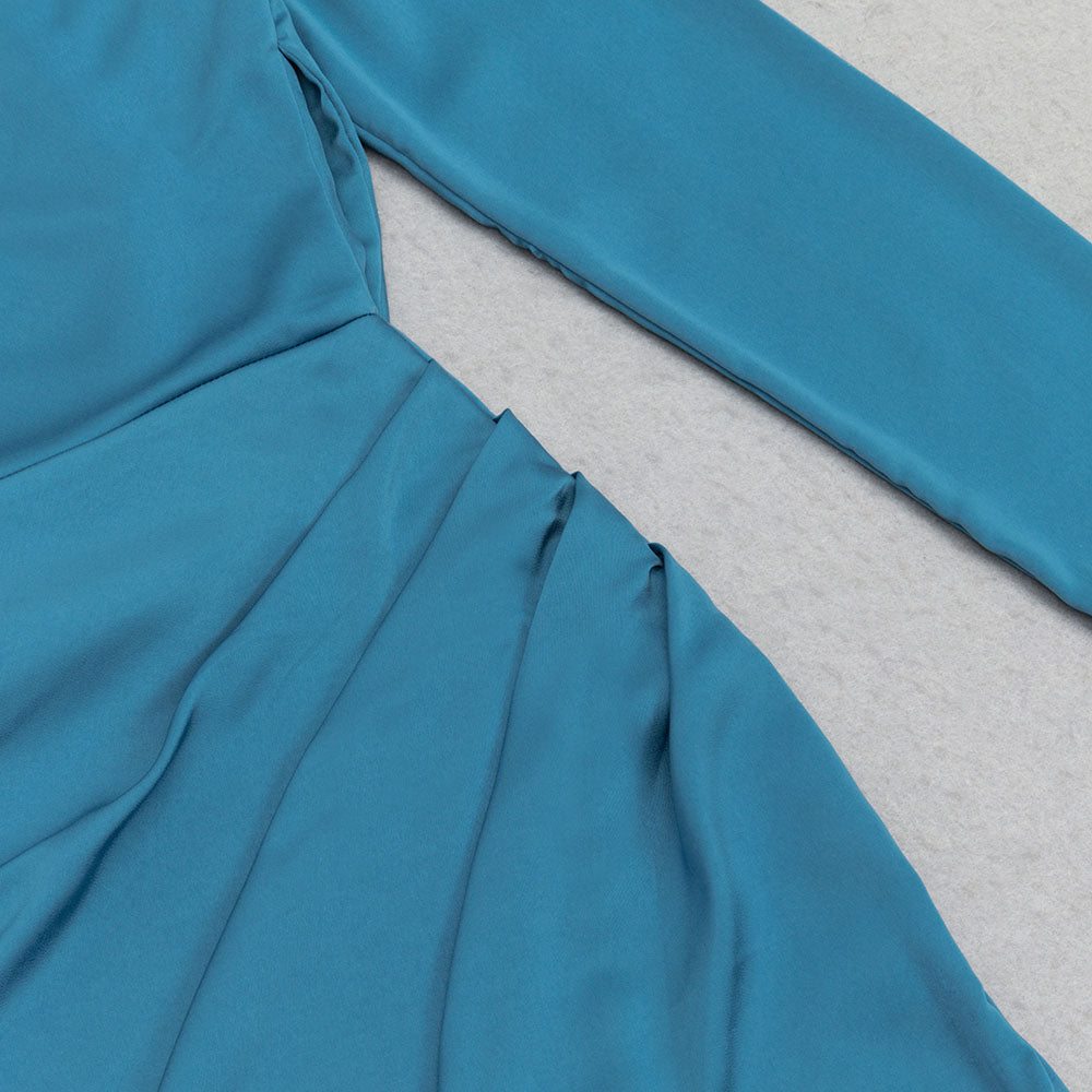 AIIZIE ONE SHOULDER SPLIT THIGH SATIN DRESS IN BLUE - product image