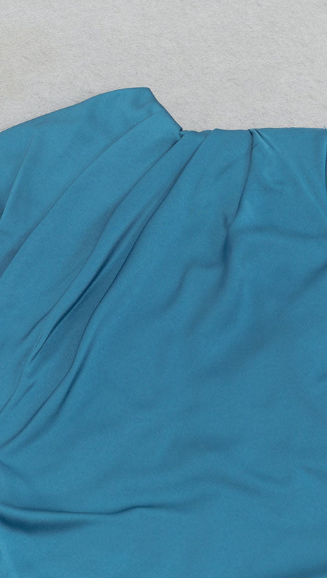 ONE SHOULDER SPLIT THIGH SATIN DRESS IN BLUE