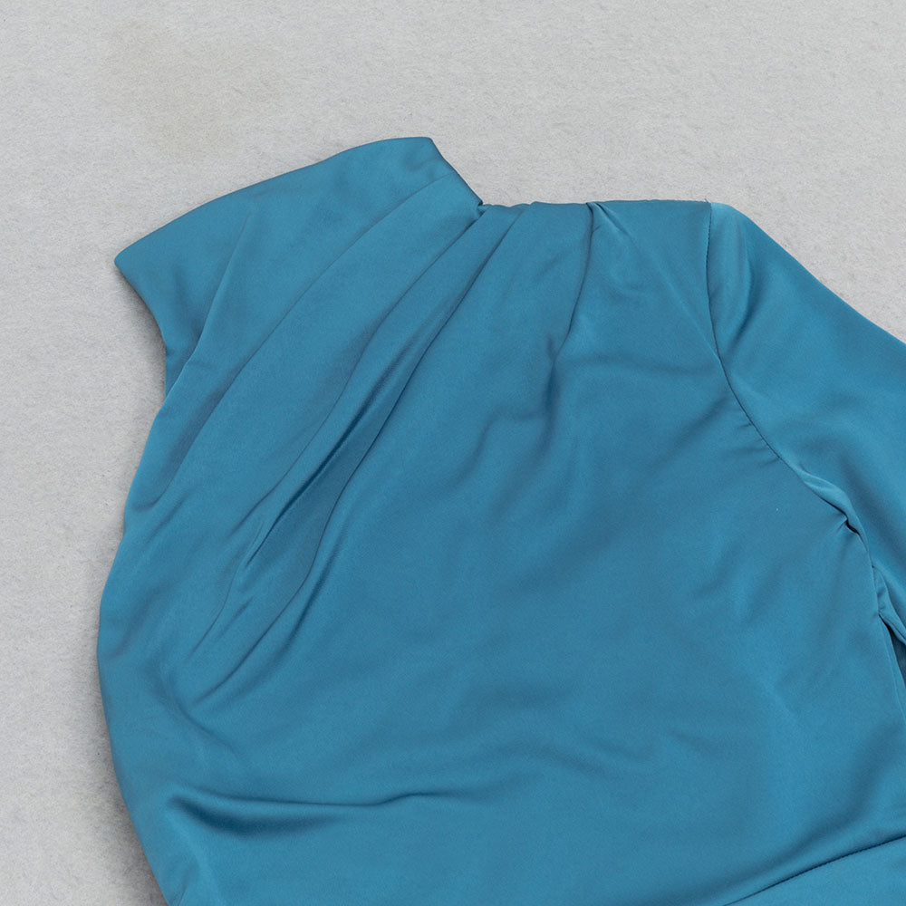 AIIZIE ONE SHOULDER SPLIT THIGH SATIN DRESS IN BLUE - product image