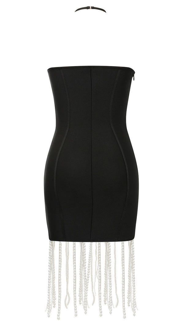 AIIZIE PEARL DRAPED EMBELLISHED BODYCON MINI DRESS IN BLACK - product image