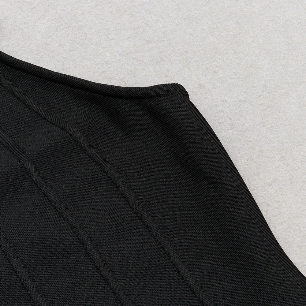 AIIZIE PEARL DRAPED EMBELLISHED BODYCON MINI DRESS IN BLACK - product image
