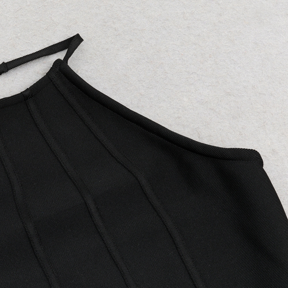 AIIZIE PEARL DRAPED EMBELLISHED BODYCON MINI DRESS IN BLACK - product image