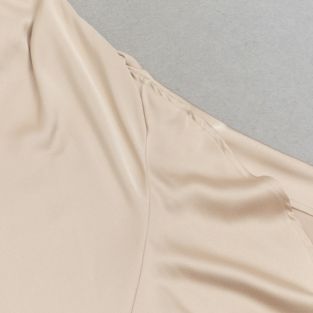 AIIZIE GOLD ONE-SHOULDER RUFFLE ASYMMETRICAL HEM DRESS - product image