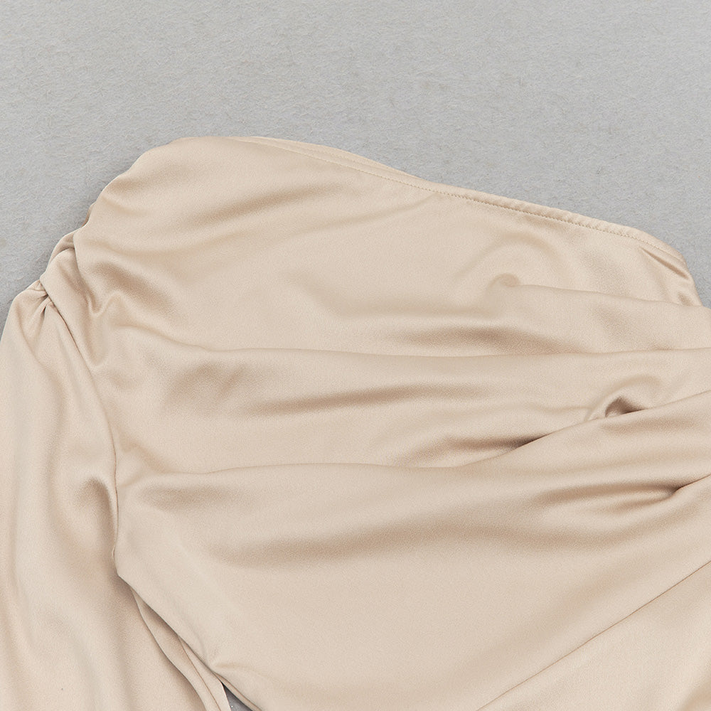 AIIZIE GOLD ONE-SHOULDER RUFFLE ASYMMETRICAL HEM DRESS - product image