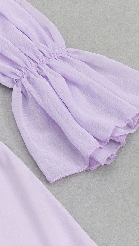 RUCHED RUFFLE TRIM MERMAID HEM BLOUSE SKIRT