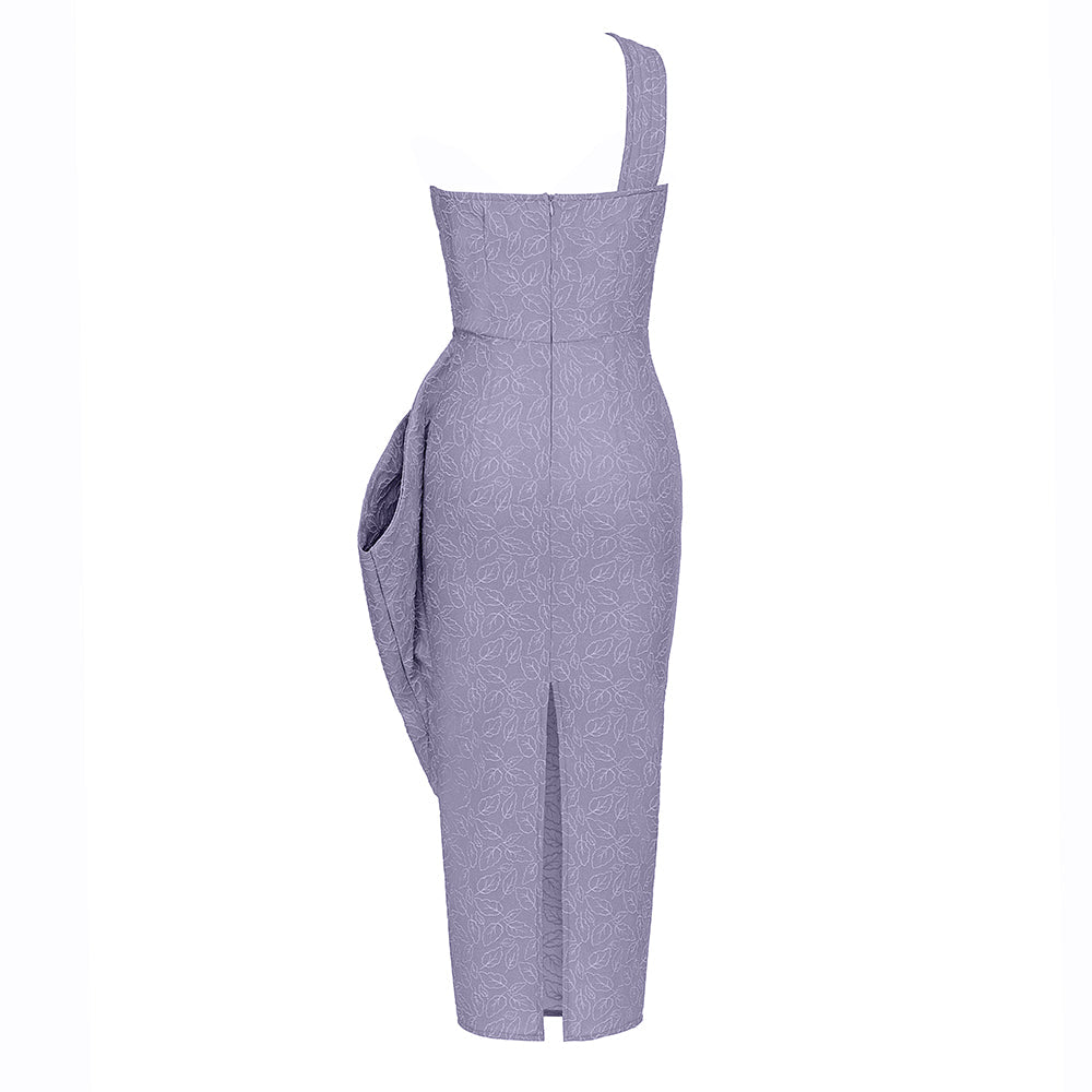 AIIZIE LEAF EMBROIDERY MIDI DRESS IN GREY PURPLE - product image