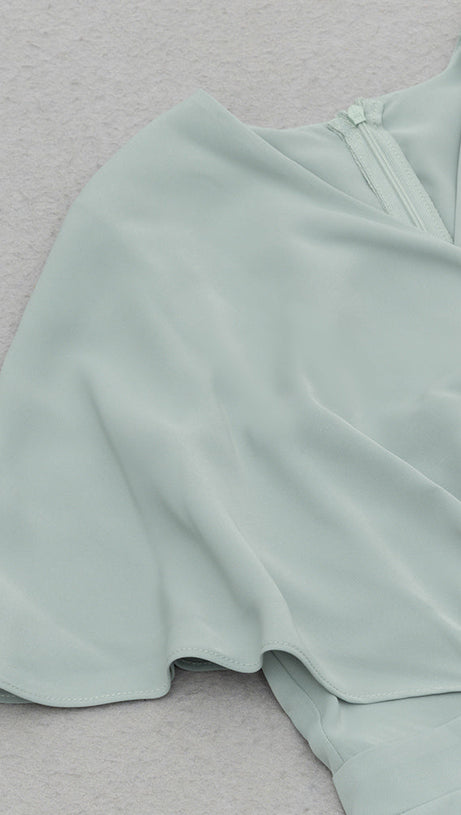 SOLID BATWING SLEEVE WRAP HEM DRESS