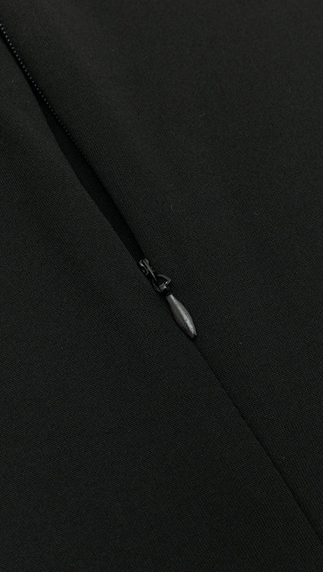 MESH SLEEVE SPLIT HEM FITTED DRESS