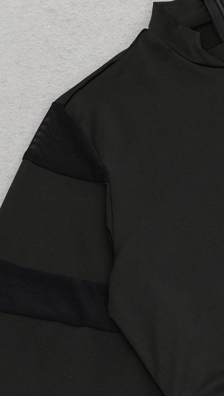 MESH SLEEVE SPLIT HEM FITTED DRESS