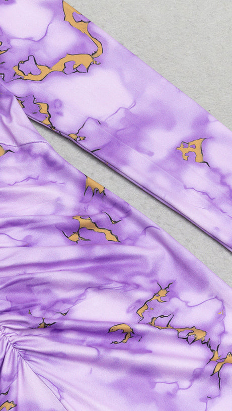 PRINT V-NECK FISHTAIL MAXI DRESS