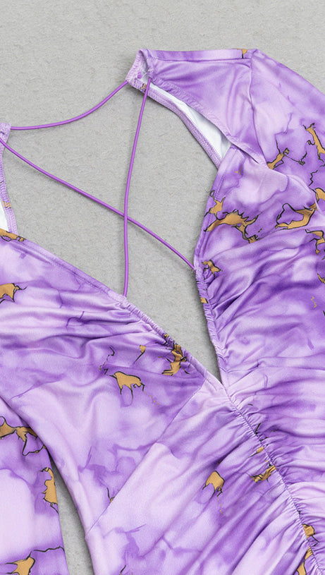 PRINT V-NECK FISHTAIL MAXI DRESS