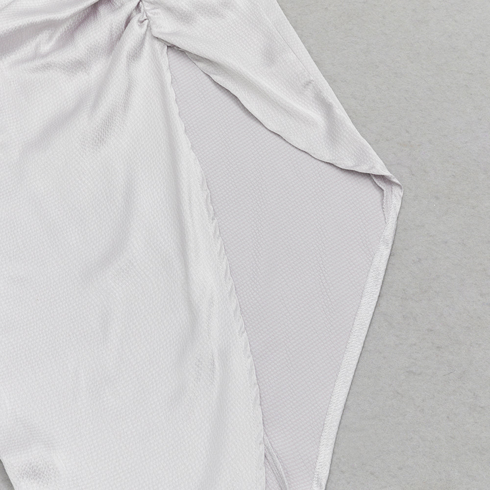 AIIZIE RUCHED SLIT STRAP MIDI DRESS IN LIGHT GRAY - product image