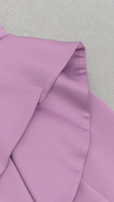 OFF-SHOULDER HIGH SPLIT RUFFLE MIDI DRESS