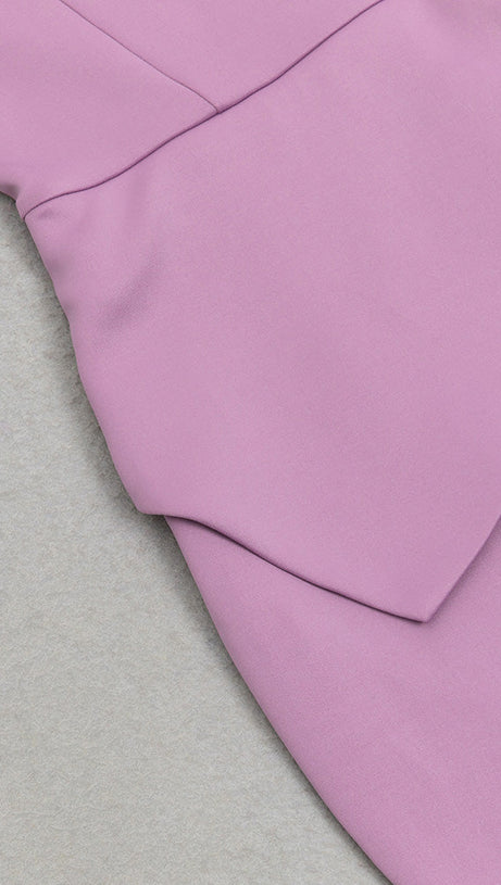 OFF-SHOULDER HIGH SPLIT RUFFLE MIDI DRESS