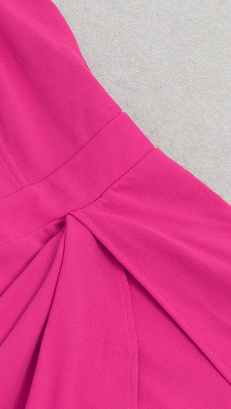 ASYMMETRICAL OBLIQUE SHOULDER SLIT SLEEVELESS MAXI DRESS