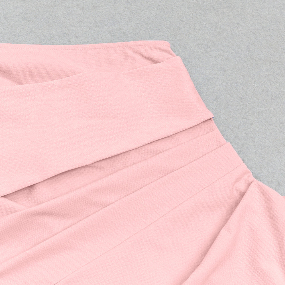 AIIZIE DIAGONAL SHOULDER PLEATED SLIT RUFFLED DRESS IN PINK - product image