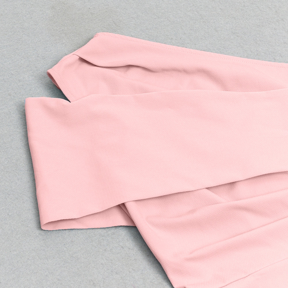 AIIZIE DIAGONAL SHOULDER PLEATED SLIT RUFFLED DRESS IN PINK - product image