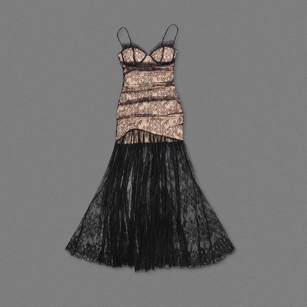 AIIZIE FLORAL PRINT LACE MAXI DRESS IN BLACK - product image