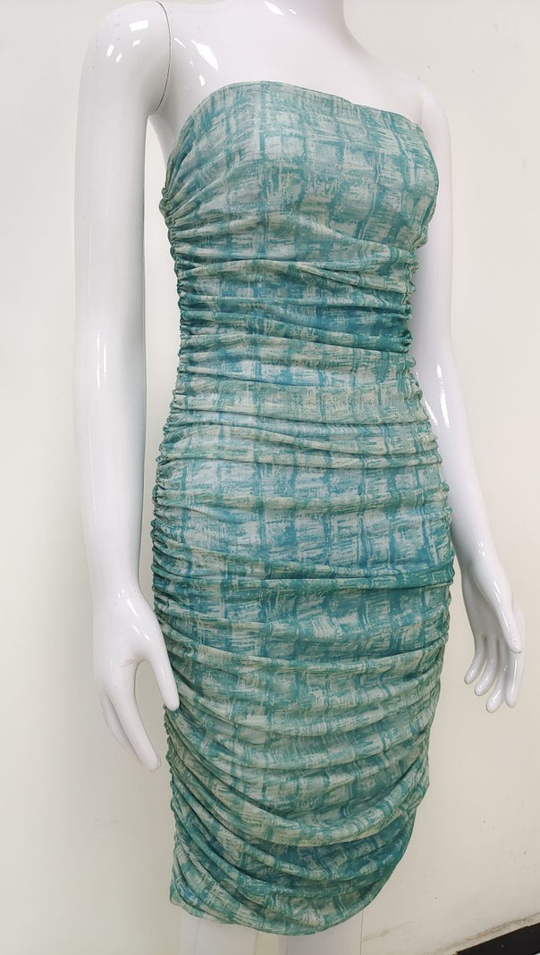 AIIZIE GREEN STRAPLESS RUCHED MIDI DRESS - product image