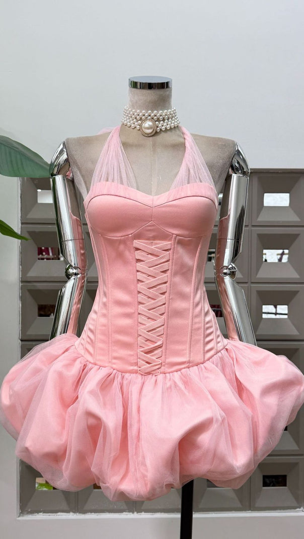 AIIZIE Jerrell Pink Coquette Halter Corset Tutu Mini Dress - Balletcore Style - product image