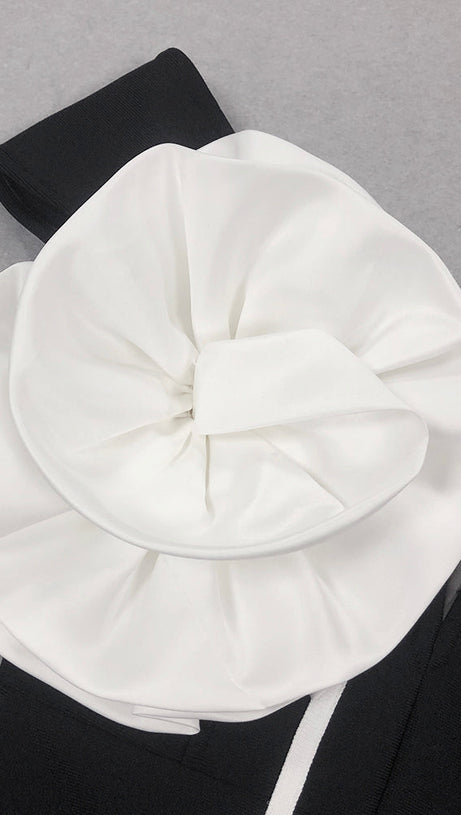 TINA 3D FLOWER EMBELLISHED STRAPLESS HALTER MINI DRESS