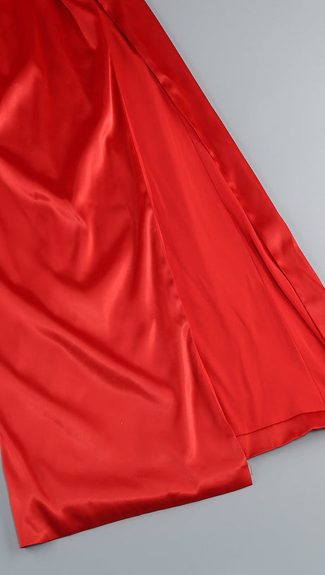 ELMA ONE-SHOULDER CRYSTAL DETAIL HIGH SLIT MAXI DRESS IN RED