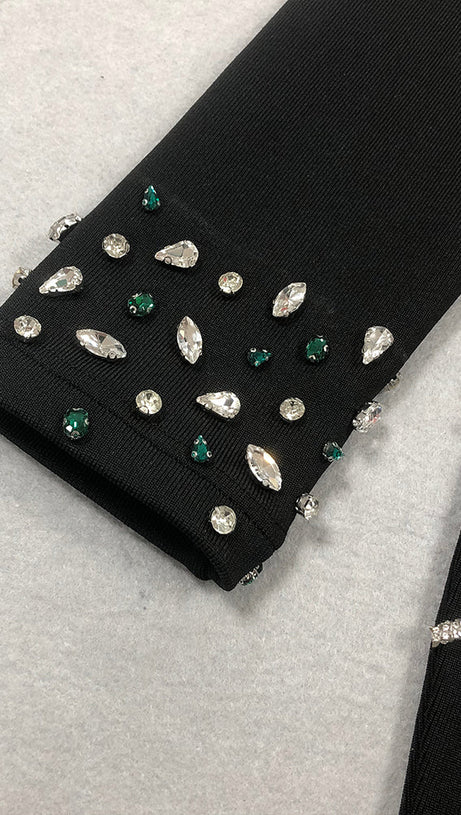 ABITO LUNGO ADERENTE CON CRISTALLI ASHLEY NERO