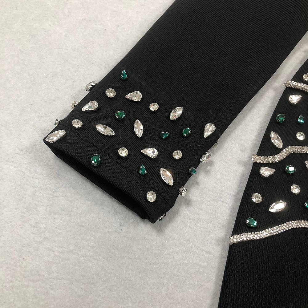AIIZIE ASHLEY CRYSTAL EMBELLISHED BODYCON MAXI DRESS IN BLACK - product image