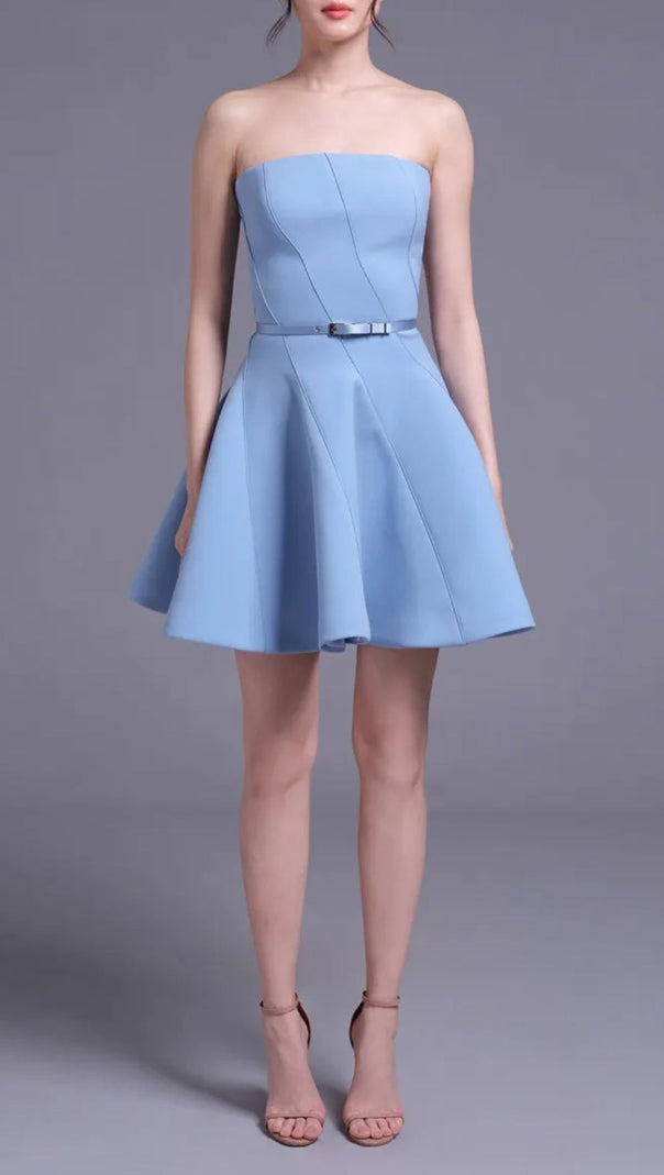AIIZIE Jayeeta Azure Chic Strapless Mini Dress - Party Ready & Flattering - product image