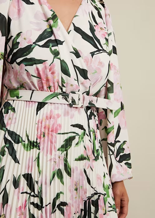 mehrfarbiges, florales Falten-Midikleid mit Penny-Muster