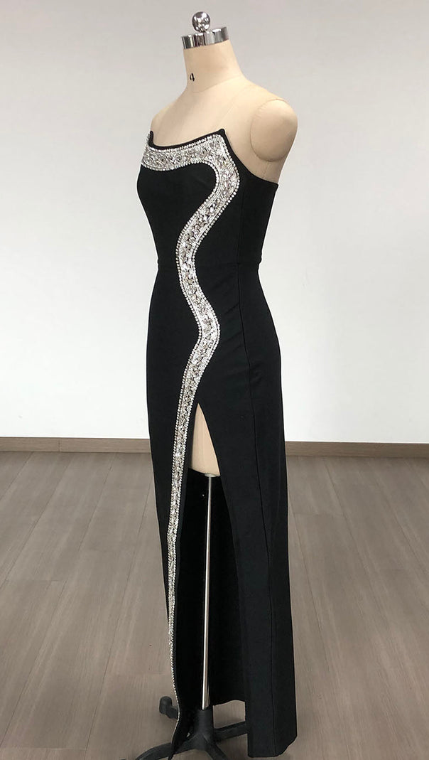AIIZIE AMBER-EMBELLISHED BANDAGE GOWN IN BLACK - product image