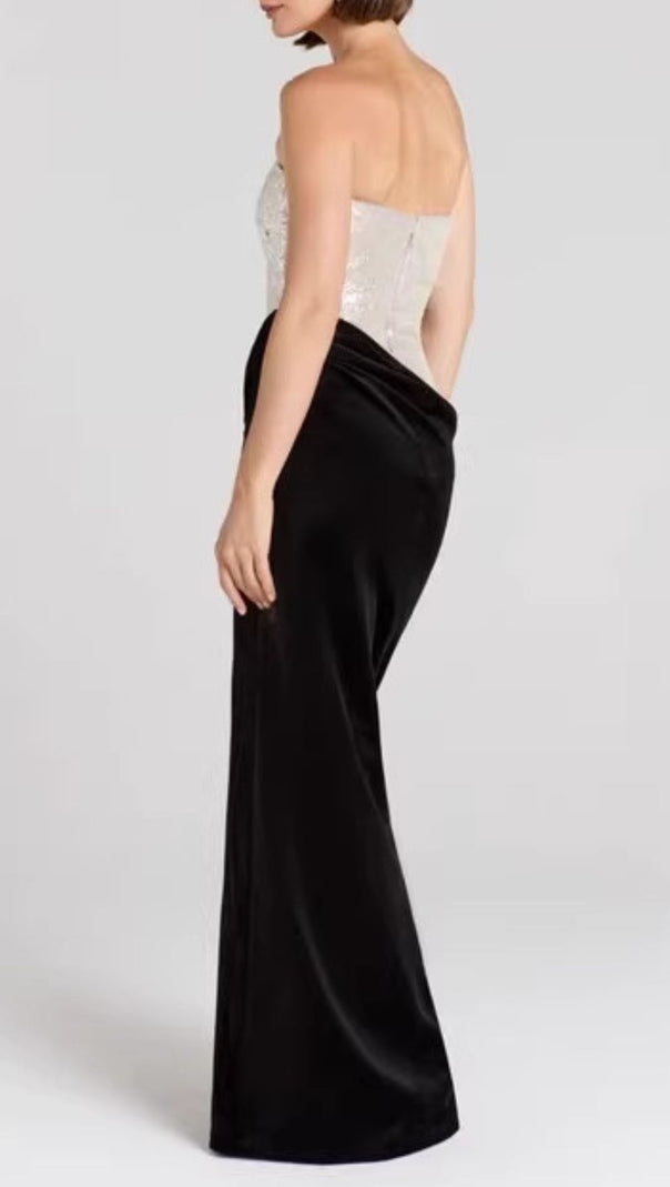 AIIZIE Jayda Glamour Strapless Sequin & Velvet Maxi Dress | Black Tie Gown - product image