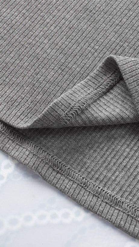 BLACK DOTTY MESH RUFFLE SLEEVE RIBBED KNIT TOP