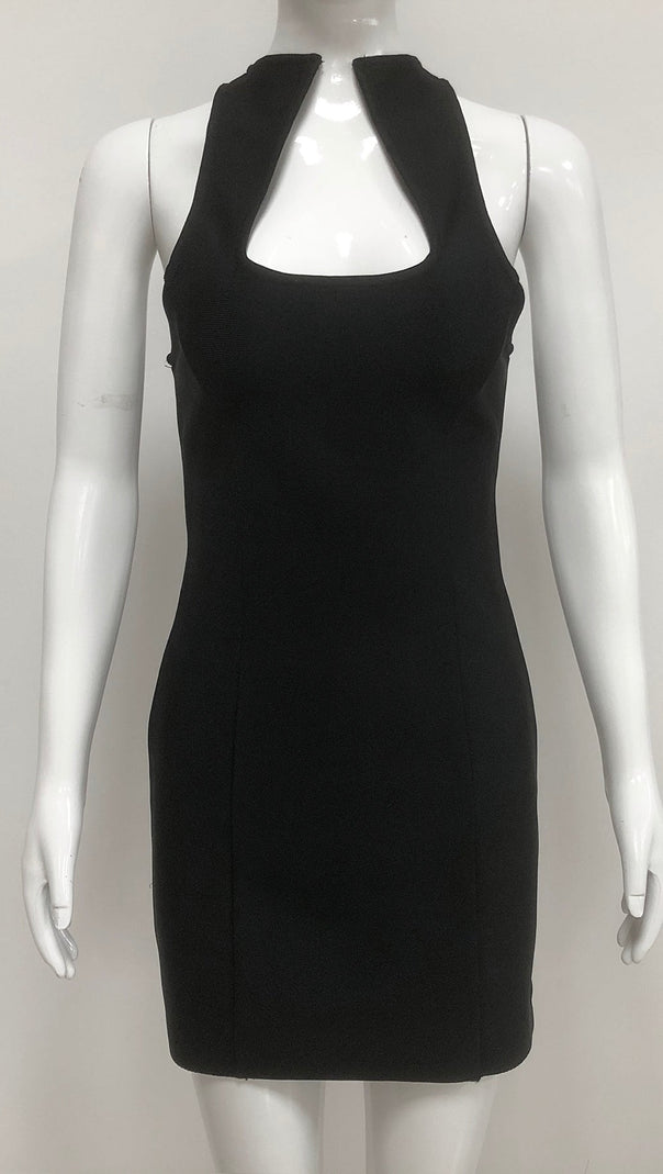 AIIZIE SLEEVELESS COLLARLESS BANDAGE MINI DRESS IN BLACK - product image