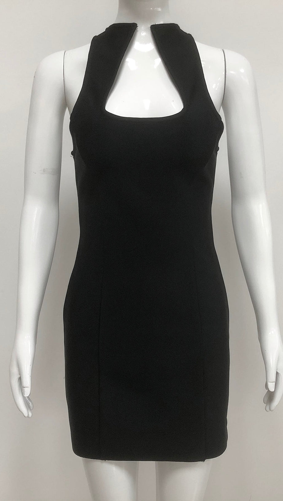 Ärmelloses, kragenloses Bandage-Minikleid in Schwarz