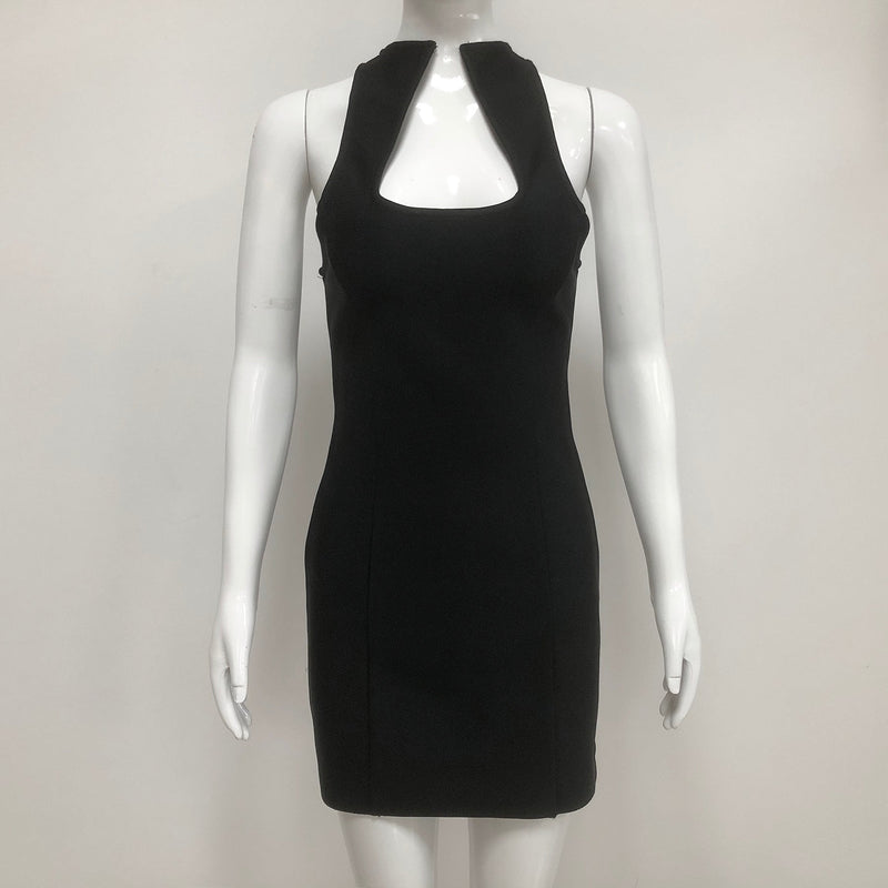 Sleeveless collarless bandage mini dress in black