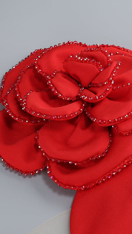 OFF-SHOULDER FLOWER MAXI DRESS IN RED