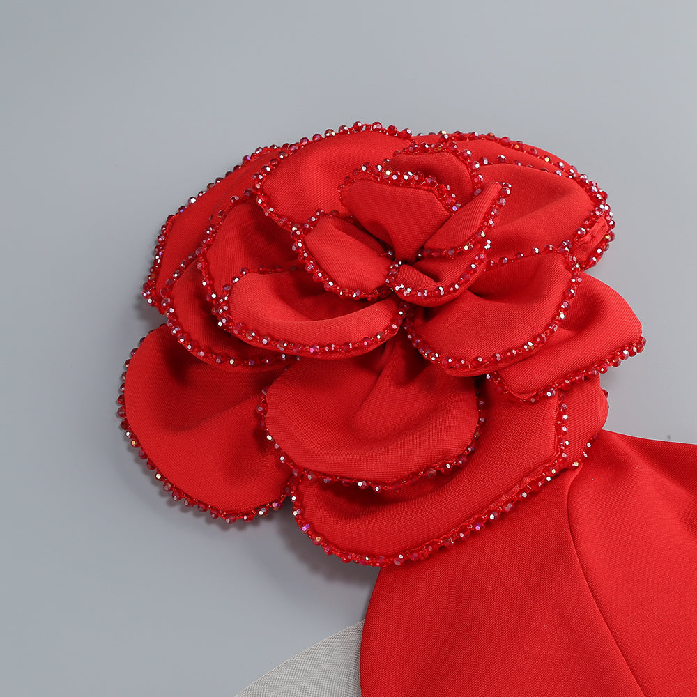 AIIZIE OFF-SHOULDER FLOWER MAXI DRESS IN RED - product image