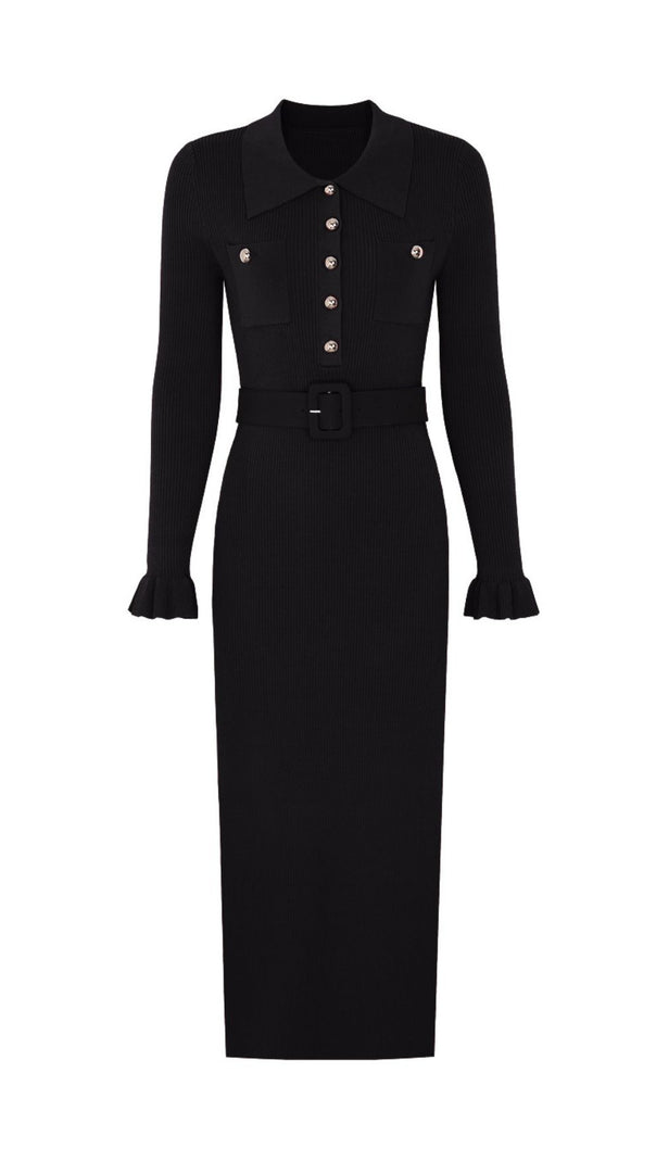 AIIZIE Jacek Elegant Ribbed Knit Midi Dress - Button-Front & Belted - product image