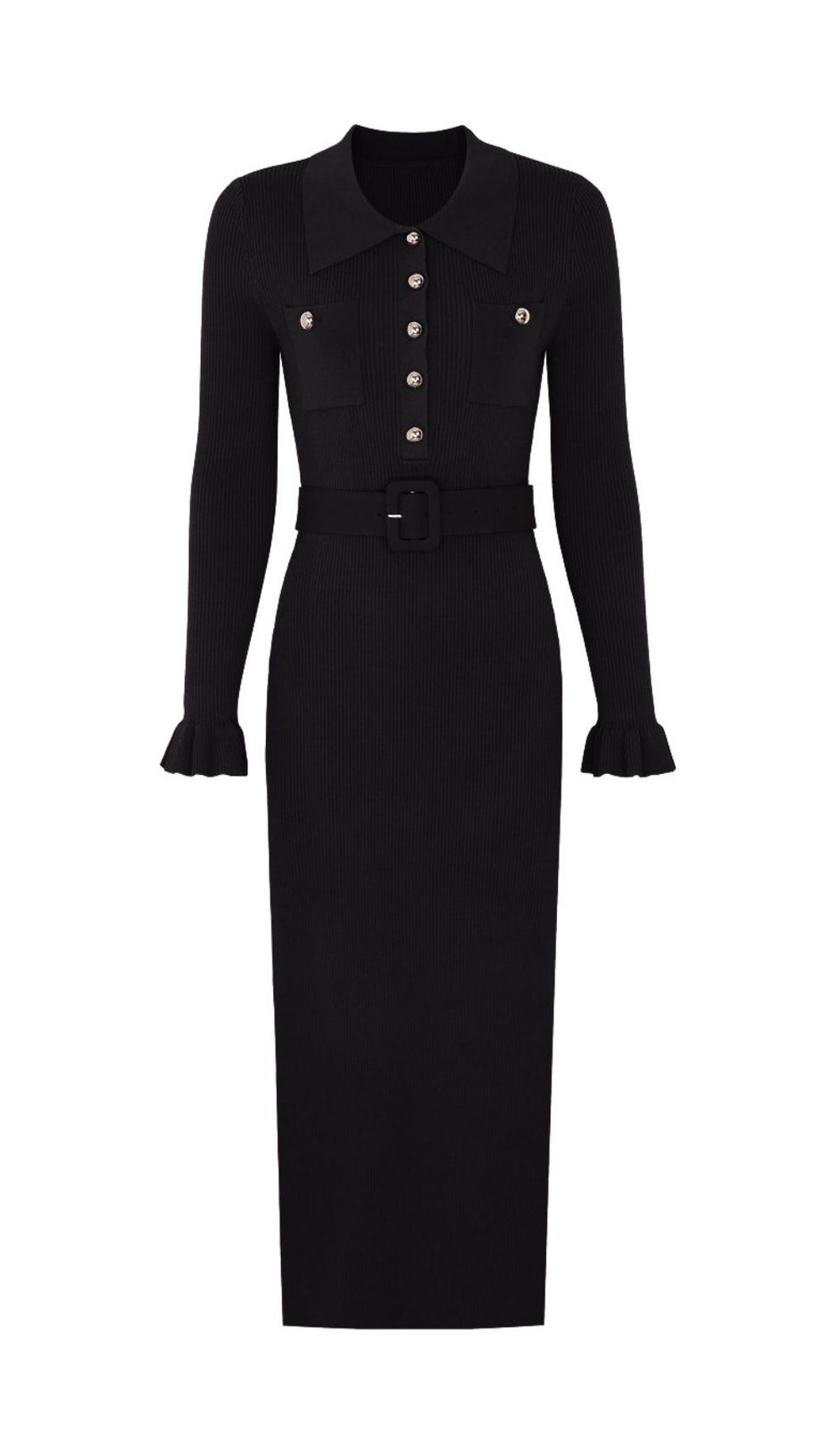 Jacek Elegant Ribbed Knit Midi Dress - Button-Front & Belted
