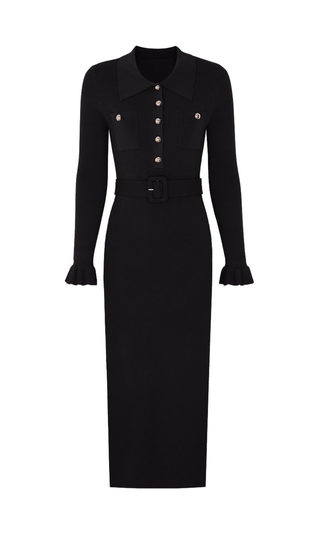 Jacek Elegant Ribbed Knit Midi Dress - Button-Front & Belted