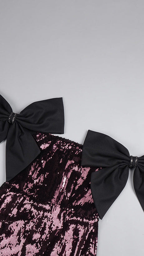 Jurek Sequin Off-Shoulder Bow Maxi Gown - Glamorous Formal Dress