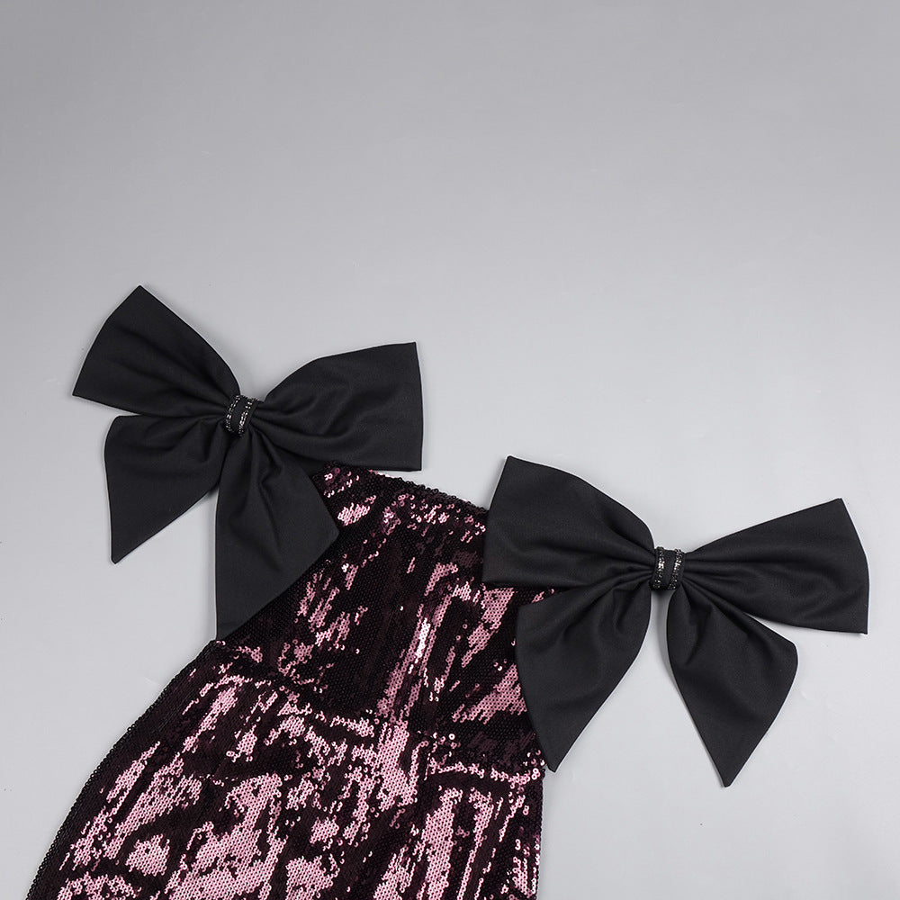 AIIZIE Jurek Sequin Off-Shoulder Bow Maxi Gown - Glamorous Formal Dress - product image